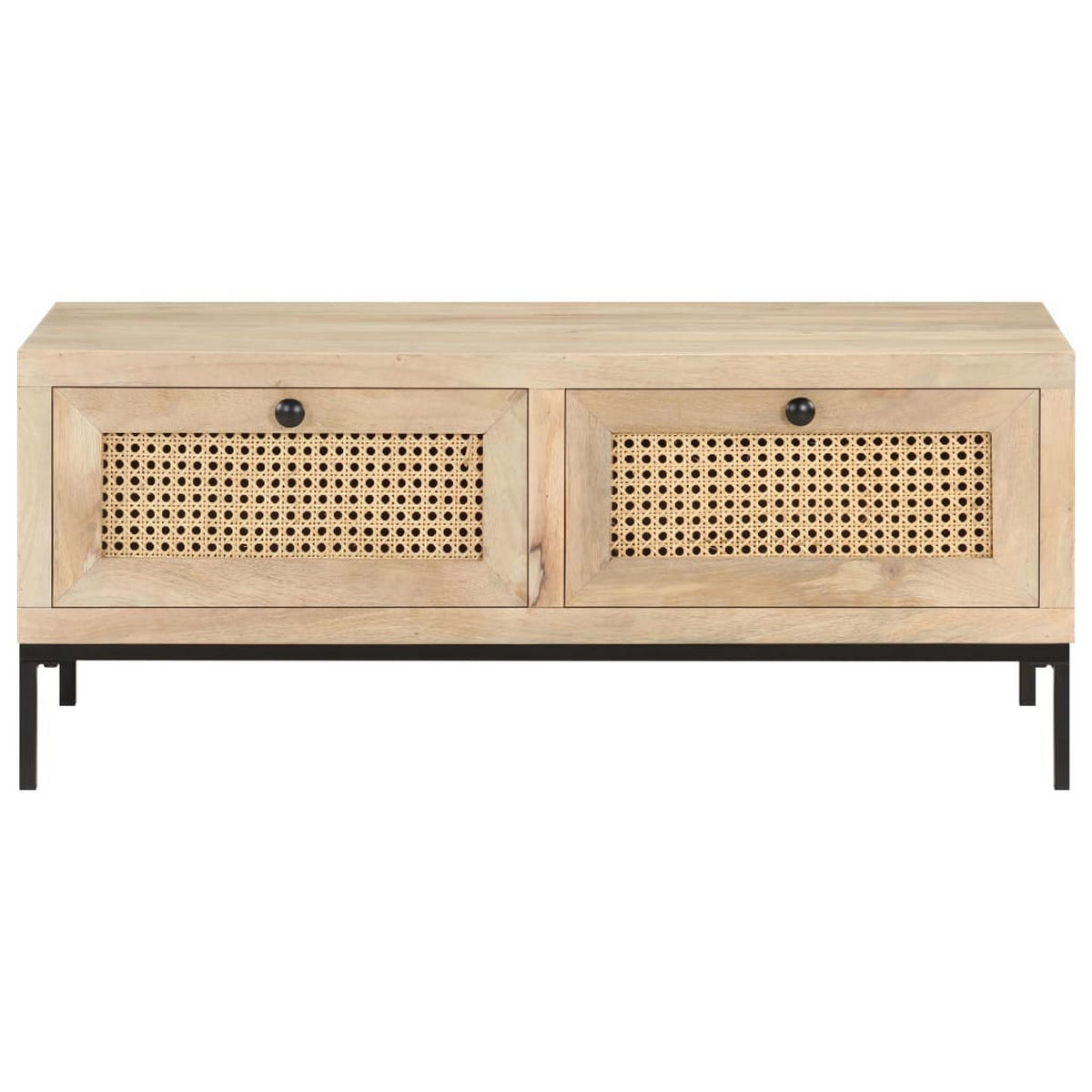 COUCHTISCH 90x50x37 cm Mango Massivholz und Rohrgeflecht - Braun, Holzwerkstoff (90/50/37cm) - furnicato