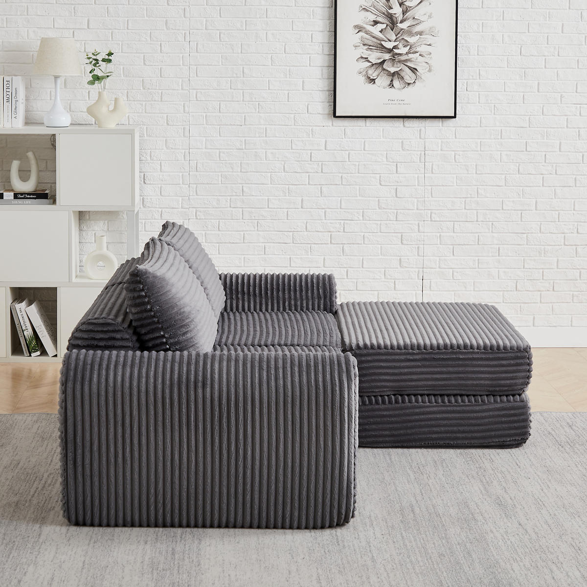 SCHLAFSOFA, Cord mit modularem Aufbau & abnehmbarer Fußstütze, 243/194/53 cm, Grau - Grau, Textil (243/53/194cm) - Redom