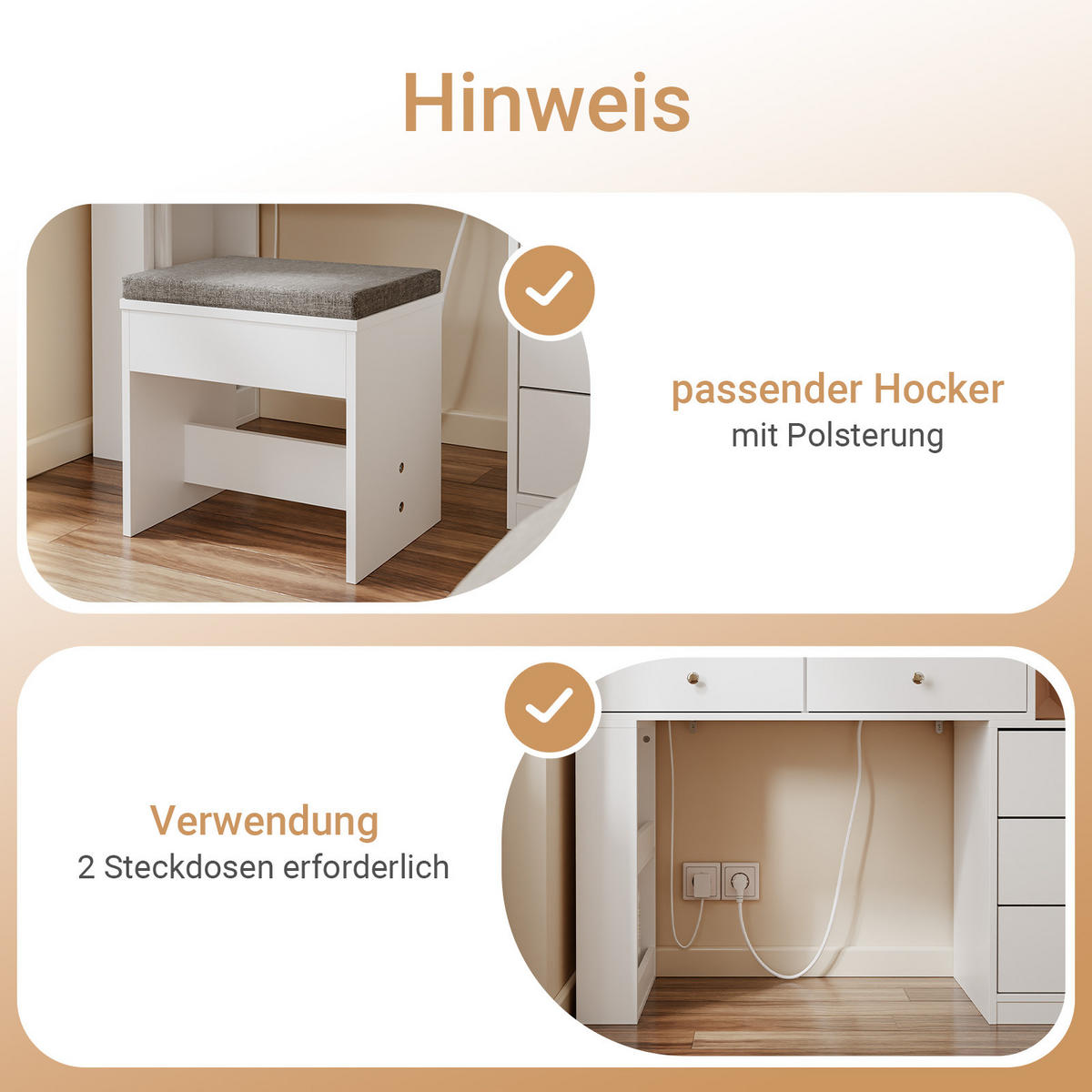 SCHMINKTISCH mit Spiegel (3 einstellbaren Lichtfarben) und Hocker 120x40x127cm - Weiß, Holzwerkstoff (120/127/40cm) - SoBuy