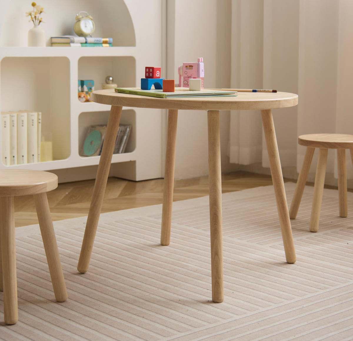 HOCKER 2er-Set und TISCH für Kinder - Braun, Holz (55/49/40cm) - Nordlys