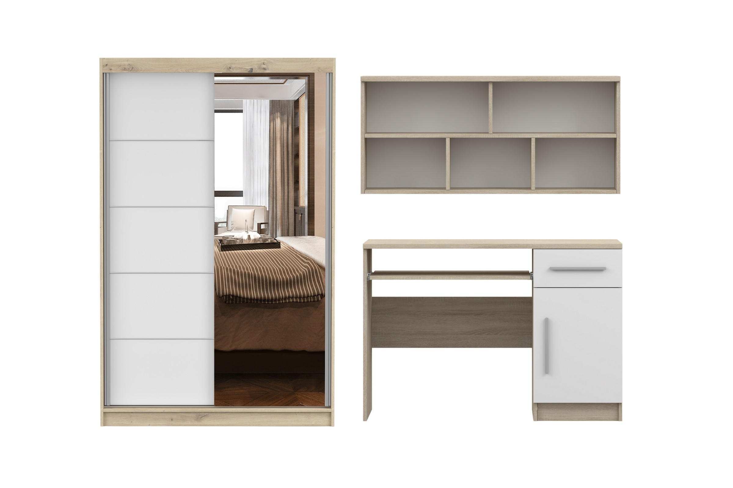 JUGENDZIMMER-SET TILL 05 3-teilig in Eiche Sonoma / Weiß matt - Eichefarben/Weiß, Holzwerkstoff (330/200/61cm) - Deine Möbel 24