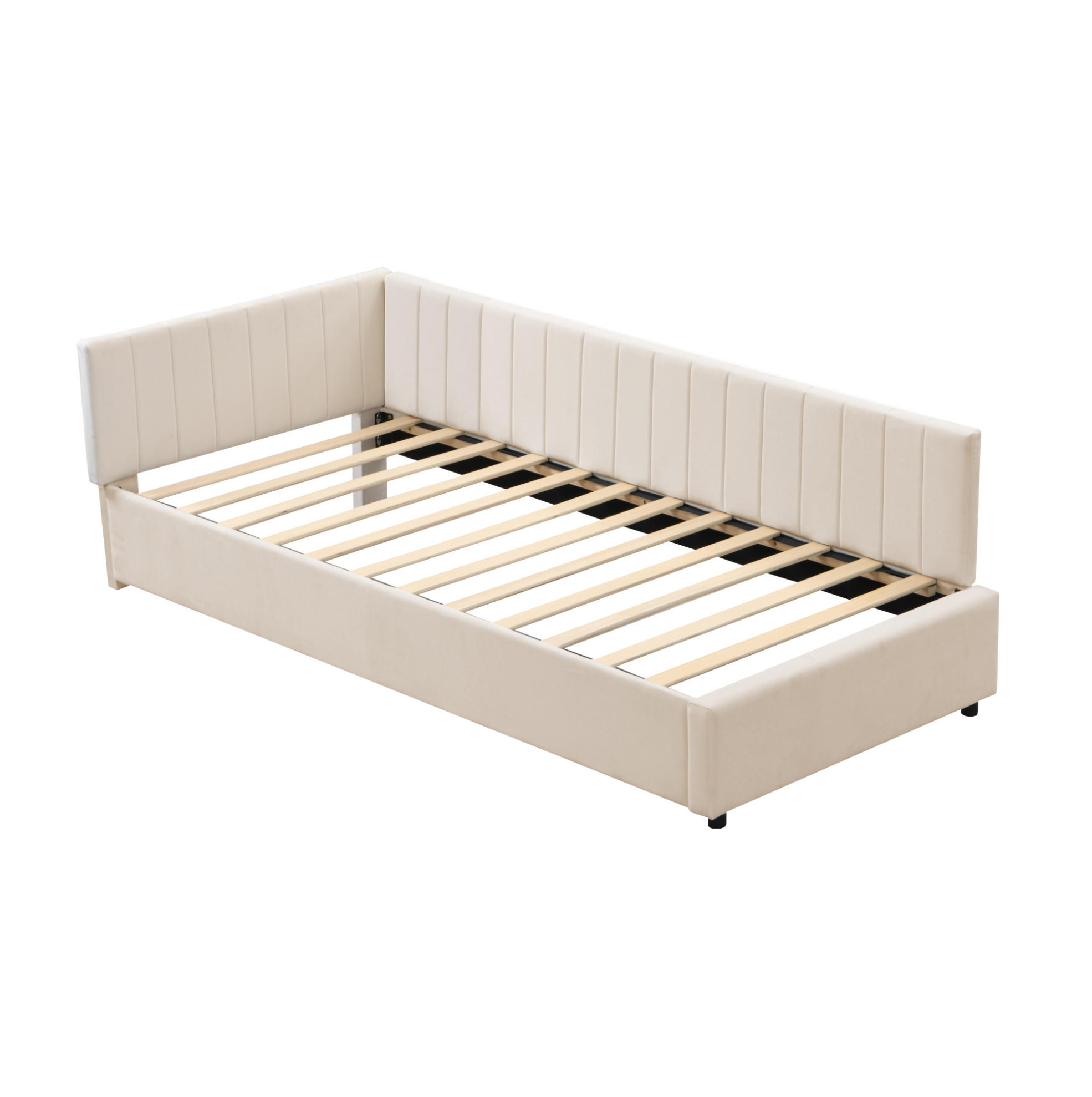 POLSTERBETT 90/200 cm in Beige aus Samt mit Lattenrost - Beige, Leder (90/200cm) - Flora Grace