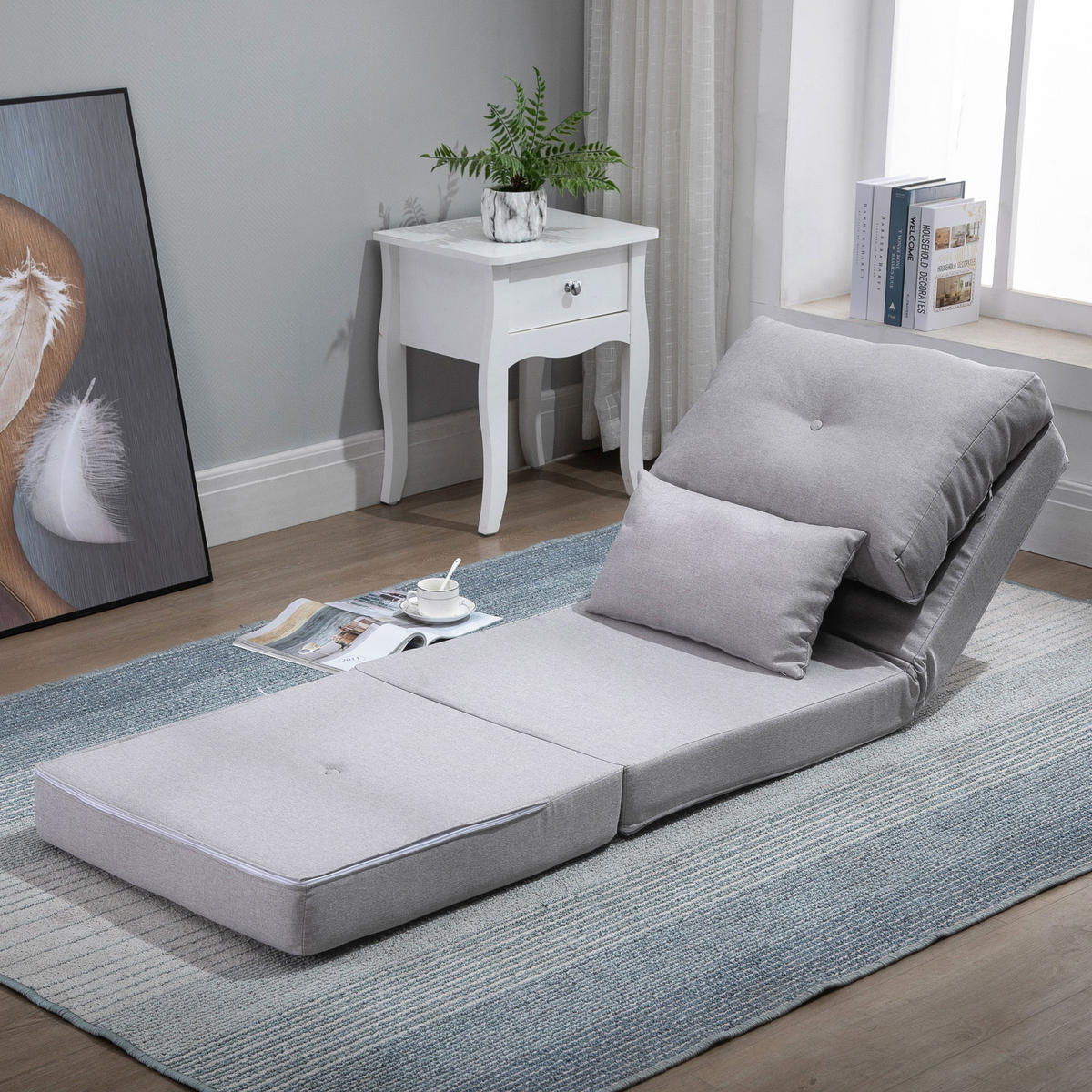 SCHLAFSESSEL DE-14555 5-fach verstellbar, 2 Kissen Hellgrau - Hellgrau, Textil (203.2/142.24/152.4cm) - ComfortXL