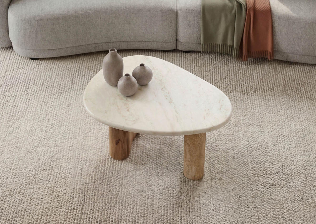 COUCHTISCH Sheesham 70x65x35 natur sandgestrahlt lackiert / Marmor weiß ORGANIC COLLECTION #32 - Braun, Holzwerkstoff (65/70/35cm) - Massivmoebel24