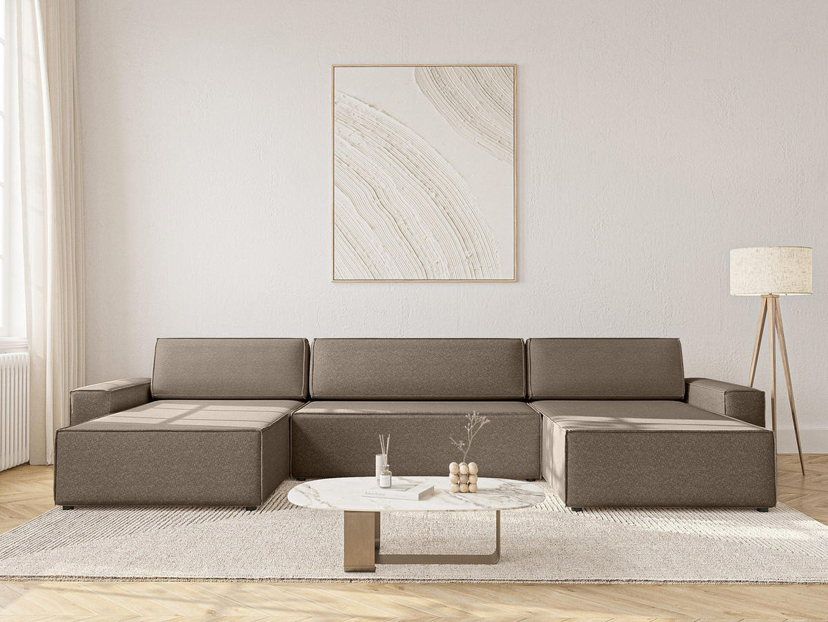 WOHNLANDSCHAFT Lummo U mit Schlaffunktion, Braun - Braun, Textil (386/70/185cm) - Fedve