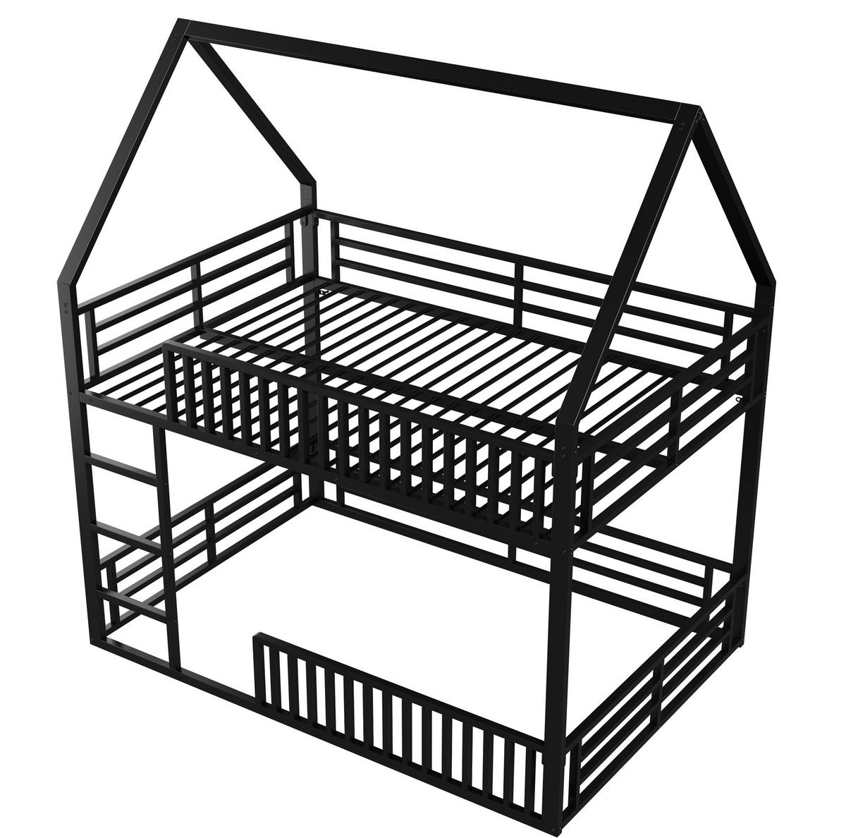 ETAGENBETT mit Hausform 140/200 cm, Schwarz mit LED-Licht - Schwarz, Metall (140/200cm) - MIVRAY