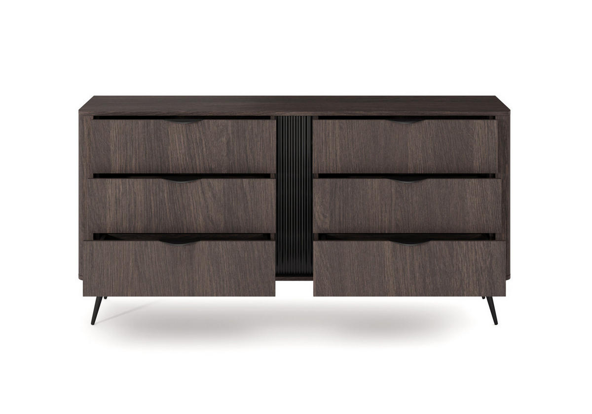 SIDEBOARD Terzo 2D 3S Eiche Dunin mit Rillendekor - Schwarz Metallfüße - Eichefarben/Schwarz, Holz/Holzwerkstoff (163/81/38cm) - Ravio