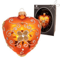 CHRISTBAUMSCHMUCK Herz Strassdekor Orange 9cm (Glas / 1 Stk.) - Orange, Glas (7/9/4cm) - Krebs Glas Lauscha