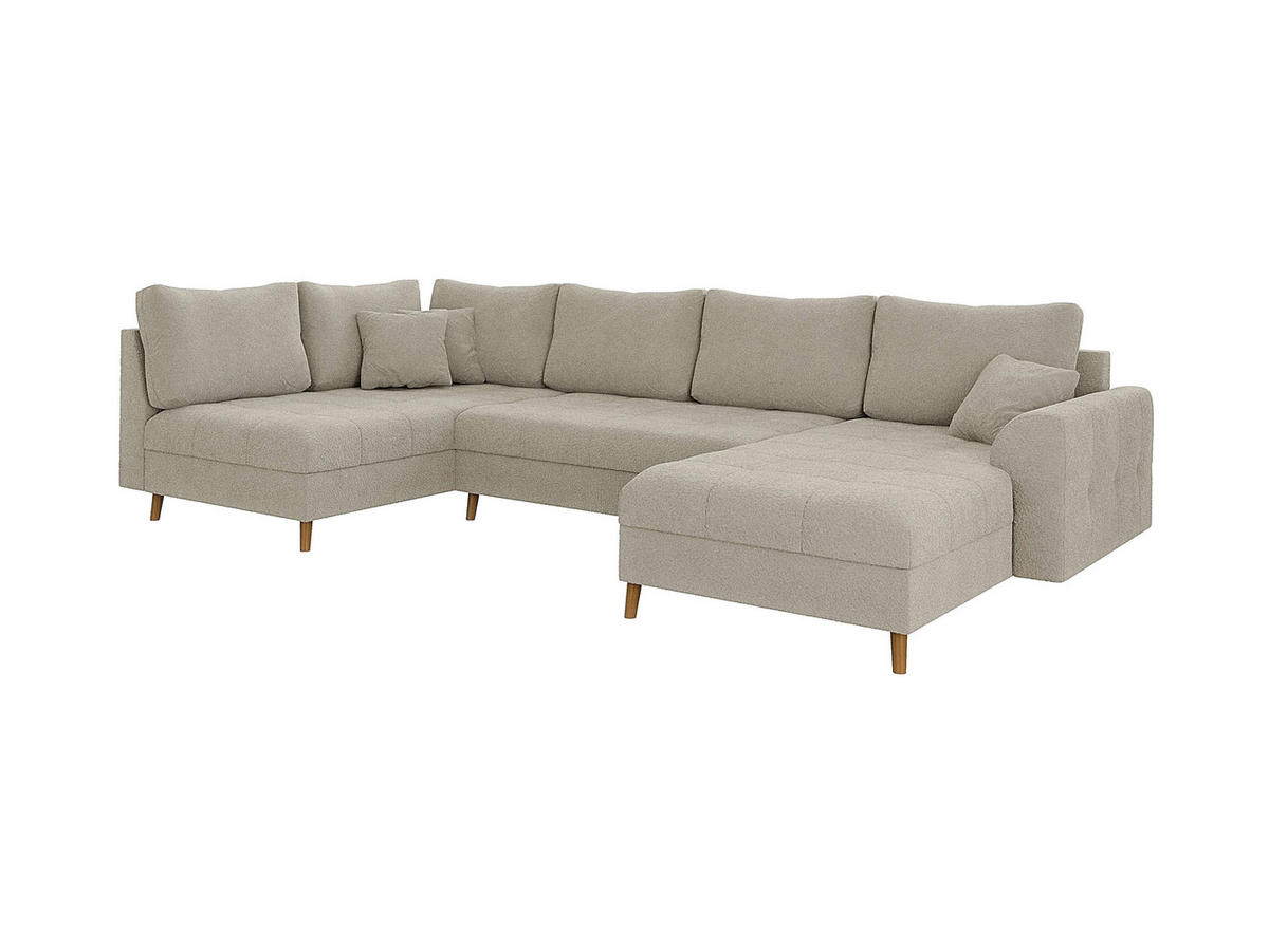 WOHNLANDSCHAFT Henrik Beige Boucle - Ottomane rechts - Beige/Braun, Holz/Textil (310/81/161cm) - S-Style Möbel