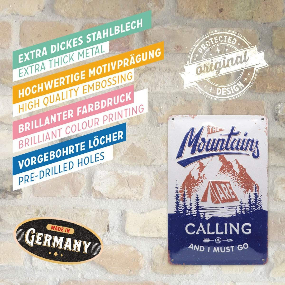 BLECHSCHILD 20/30 cm Outdoor & Activities The Mountains Are Calling - Multicolor, Metall (20/30/0.2cm) - Nostalgic-Art