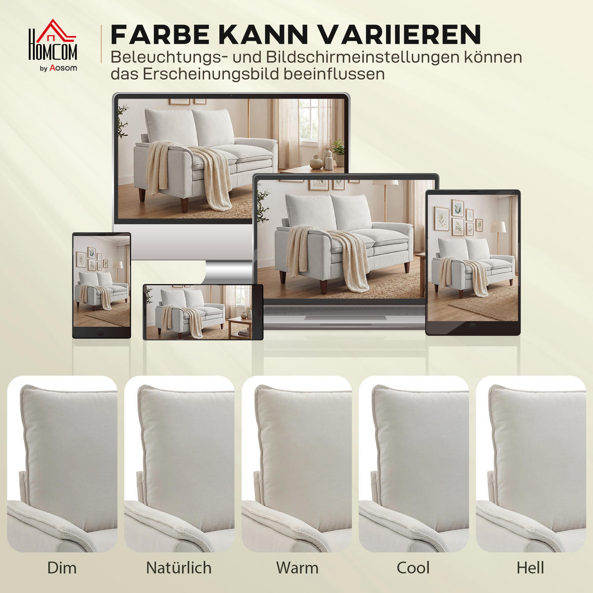 SOFA 2-Sitzer aus Chenille Cremeweiß - Creme, Textil (84/95/146cm) - HOMCOM
