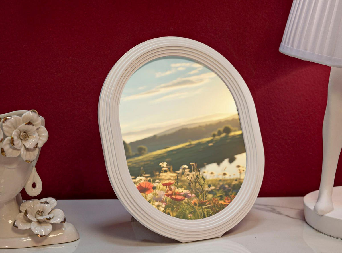 RAHMEN Oval Stuckatur 25/30 cm - Weiß, Kunststoff (25/30/2cm) - Mauro Ferretti