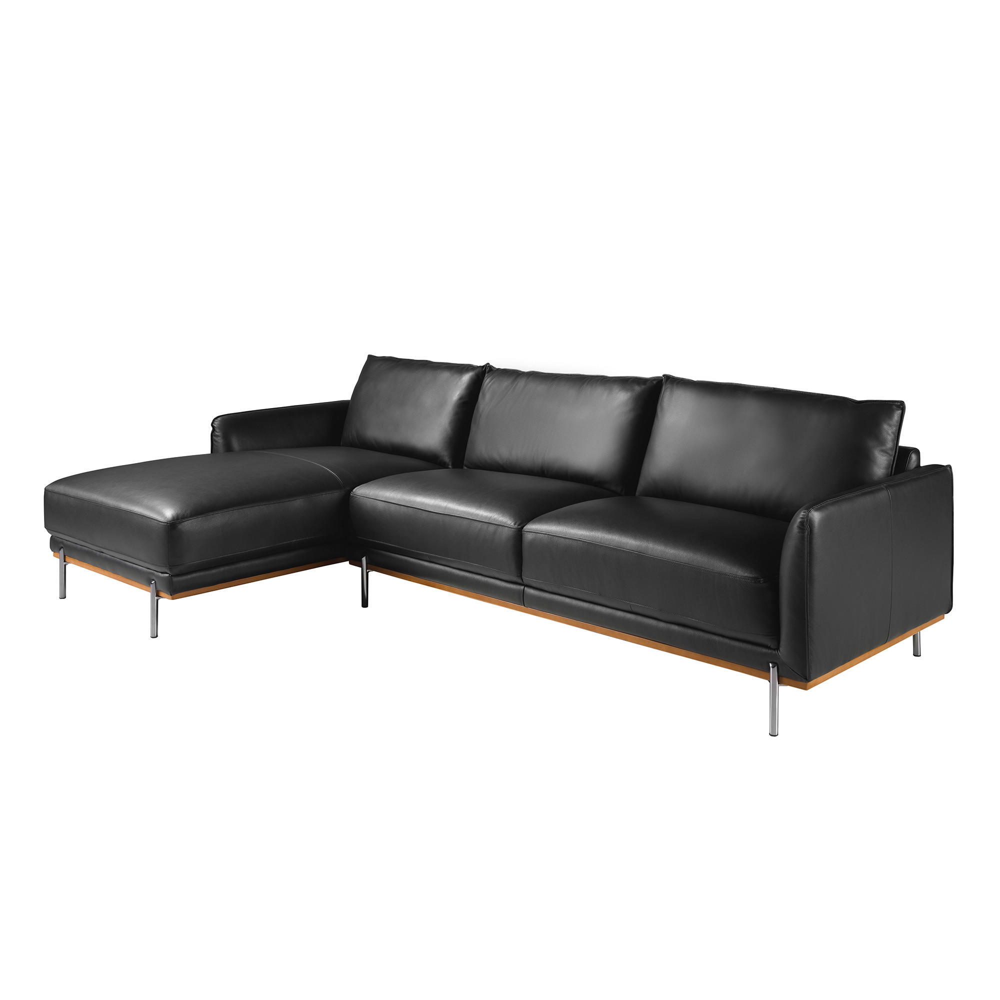 ECKSOFA Ecke Schwarz Stahl 295/160/83 cm - Edelstahlfarben/Schwarz, Leder (295/160cm) - ANGEL CERDA