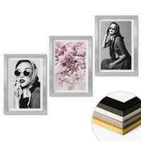 WANDBILDER 3er Set - 20x30 cm Silberner Rahmen - Stilvolle Porträts von Frauen mit Blumen - Silberfarben, Kunststoff (20/30cm) - ArtPrintCave