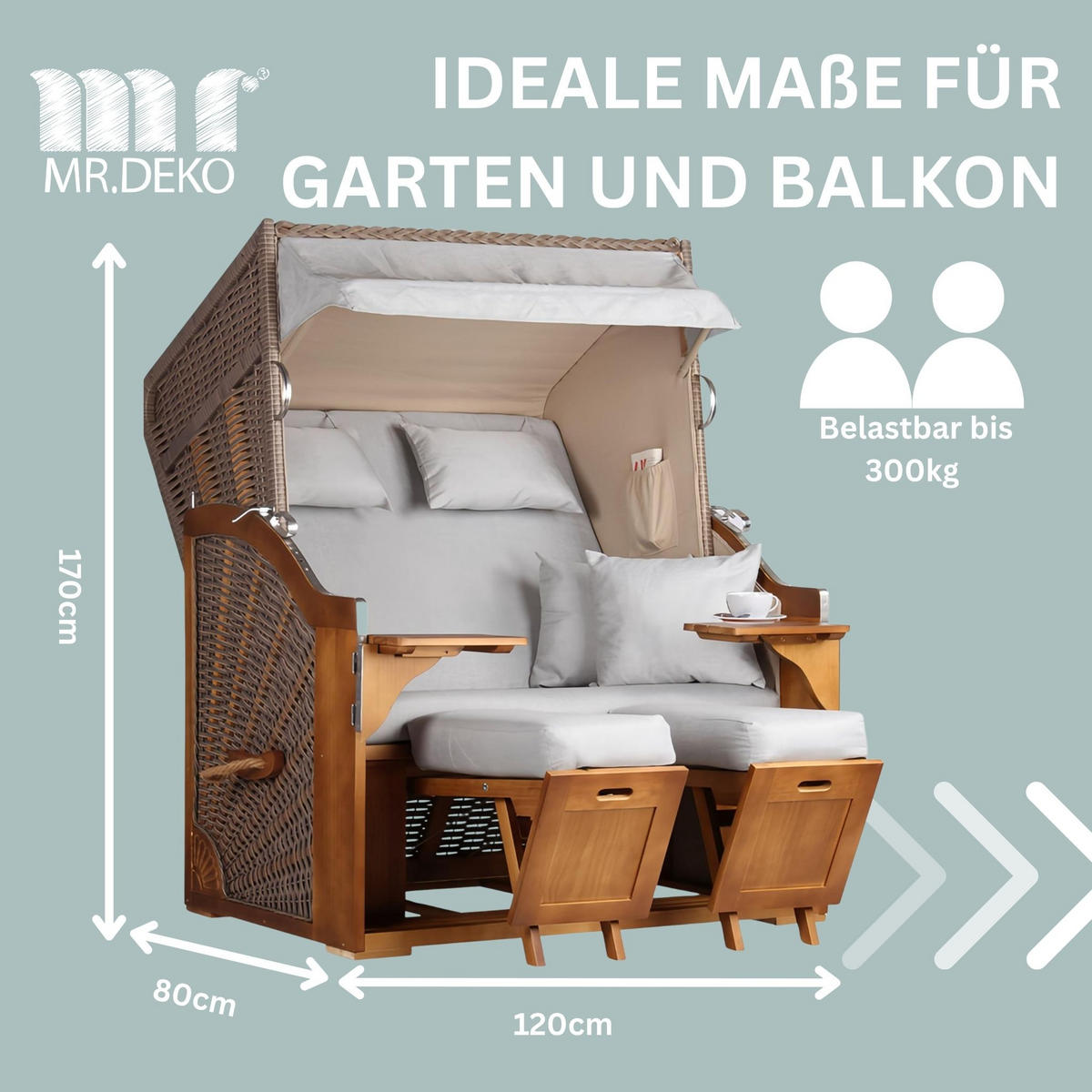 STRANDKORB Schleswig Pinie 2-Sitzer - Braun/Grau, Metall (120/160/80cm) - Mr. Deko
