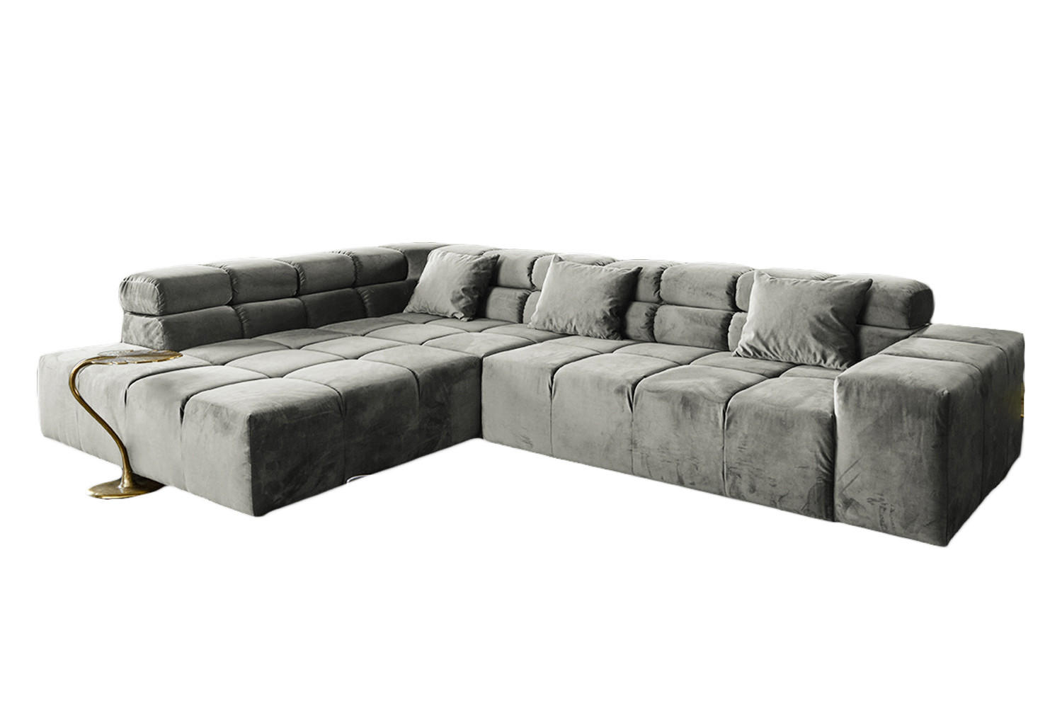 ECKSOFA NEVADA Silber Velvet - Silberfarben/Schwarz, Textil (319/215cm) - KAWOLA