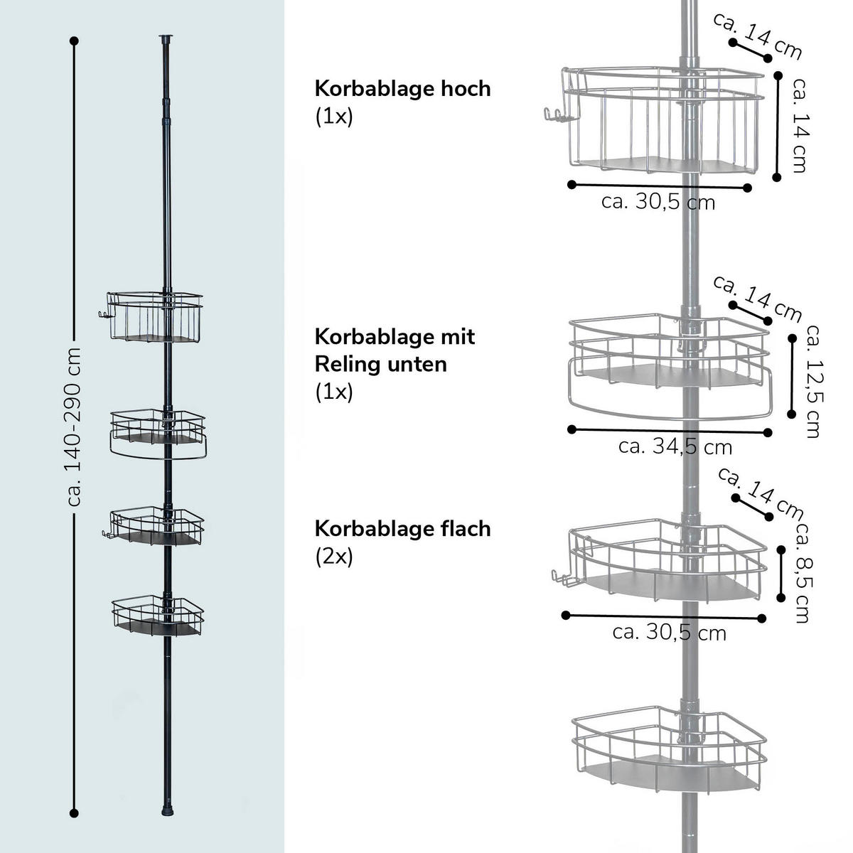 TELESKOP-ECKREGAL, schwarz - Schwarz, Metall (22.5/290/22.5cm) - bremermann