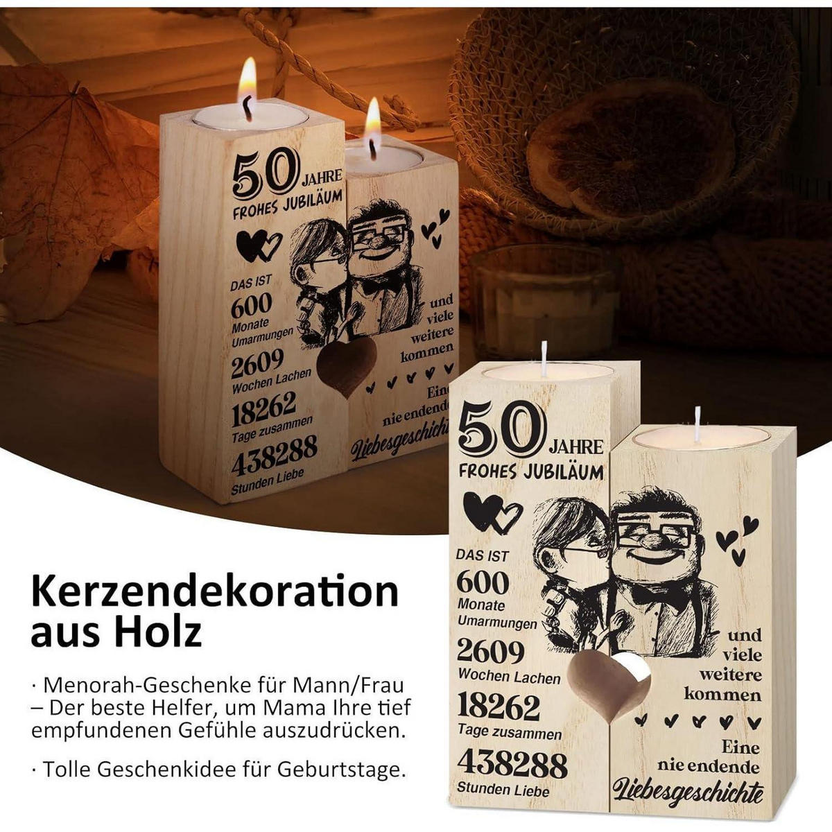 KERZENSTÄNDER Holz 50. Hochzeitstag - Goldfarben, Holz (4.5/12/9cm)