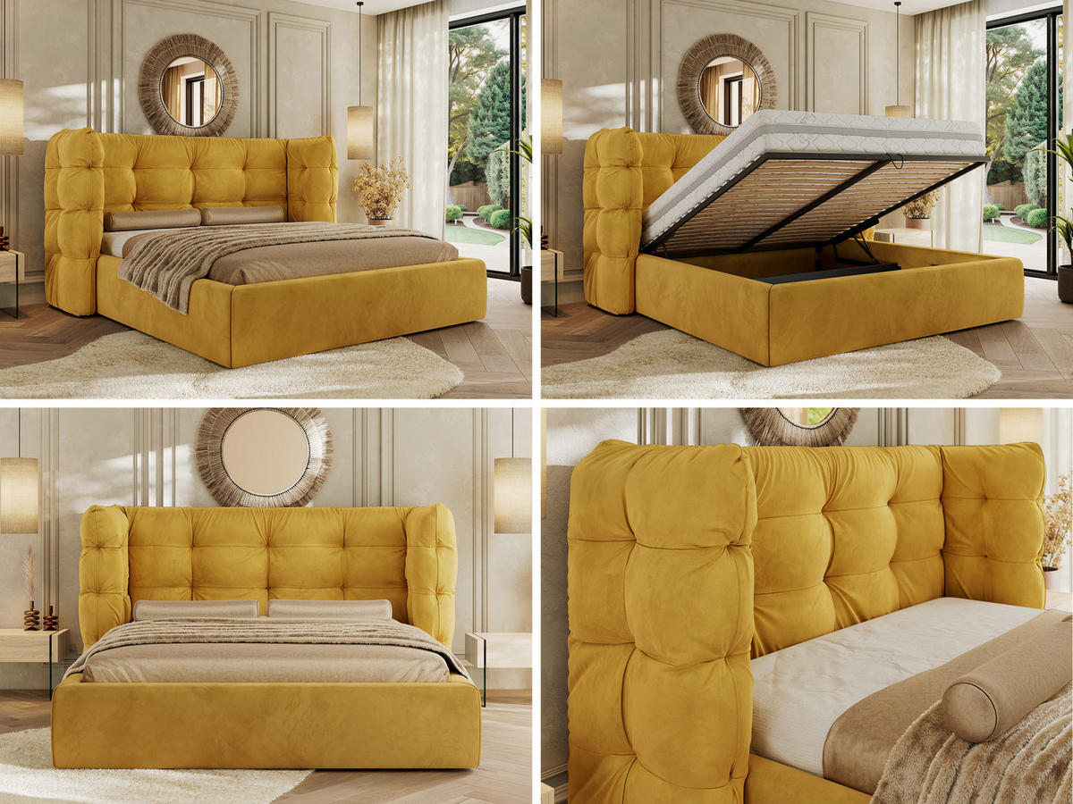 POLSTERBETT FLONELLE CLASSIC 160/200 - Gelb Velvet - Schaum-Matratze - Gelb, Textil (160/200cm) - MKS