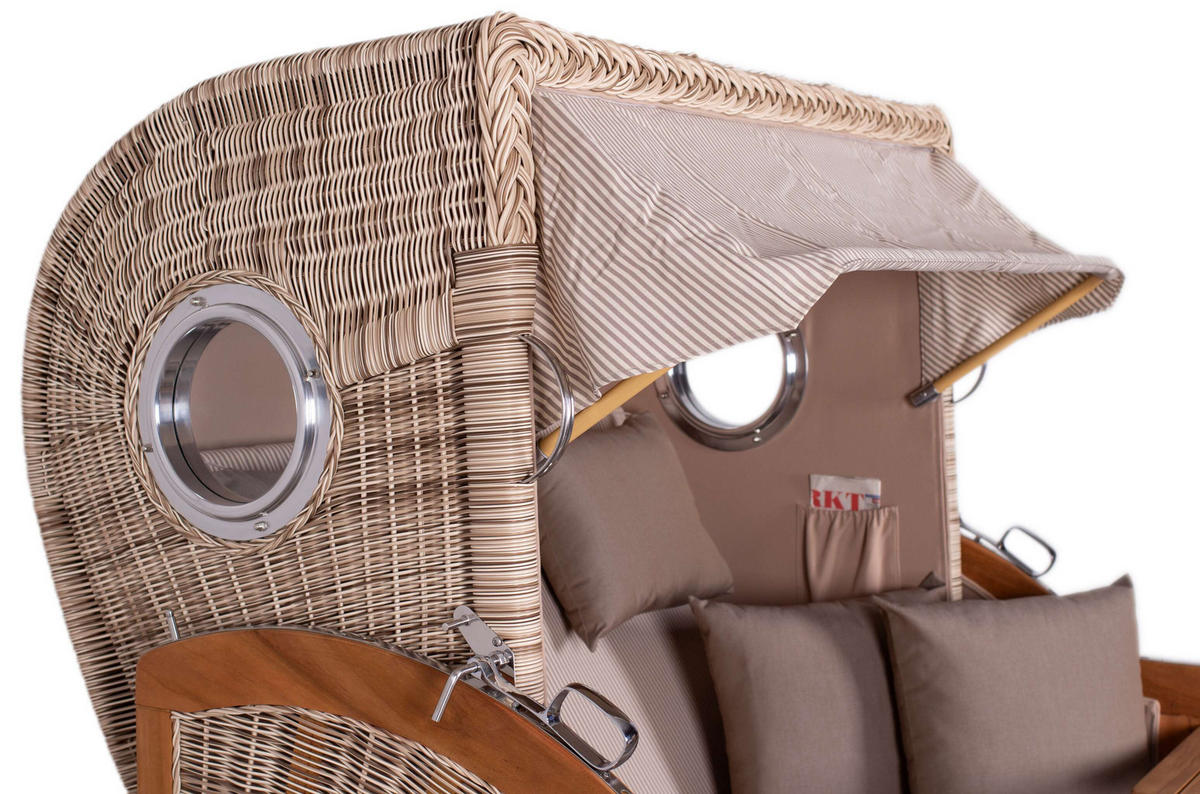 STRANDKORB XXL Düne Grande Teak PE Shell - Taupe/Braun, Metall (142/170/95cm) - Mr. Deko