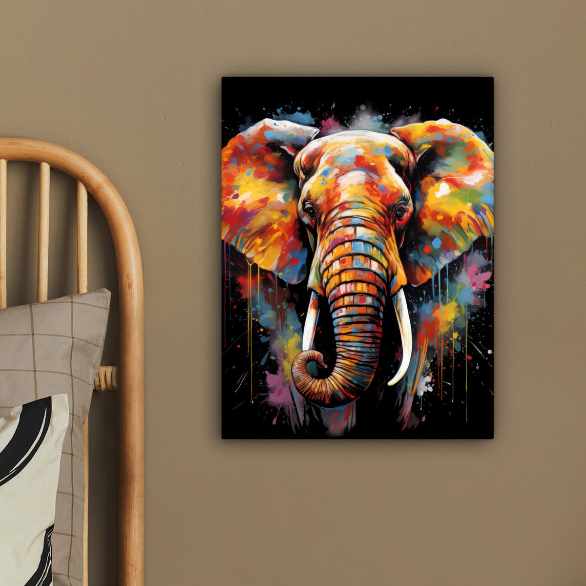 LEINWANDBILD Elefant - Graffiti - Schwarz - Tiere - Farben 30x40 cm - Schwarz, Textil (30/40cm) - MuchoWow