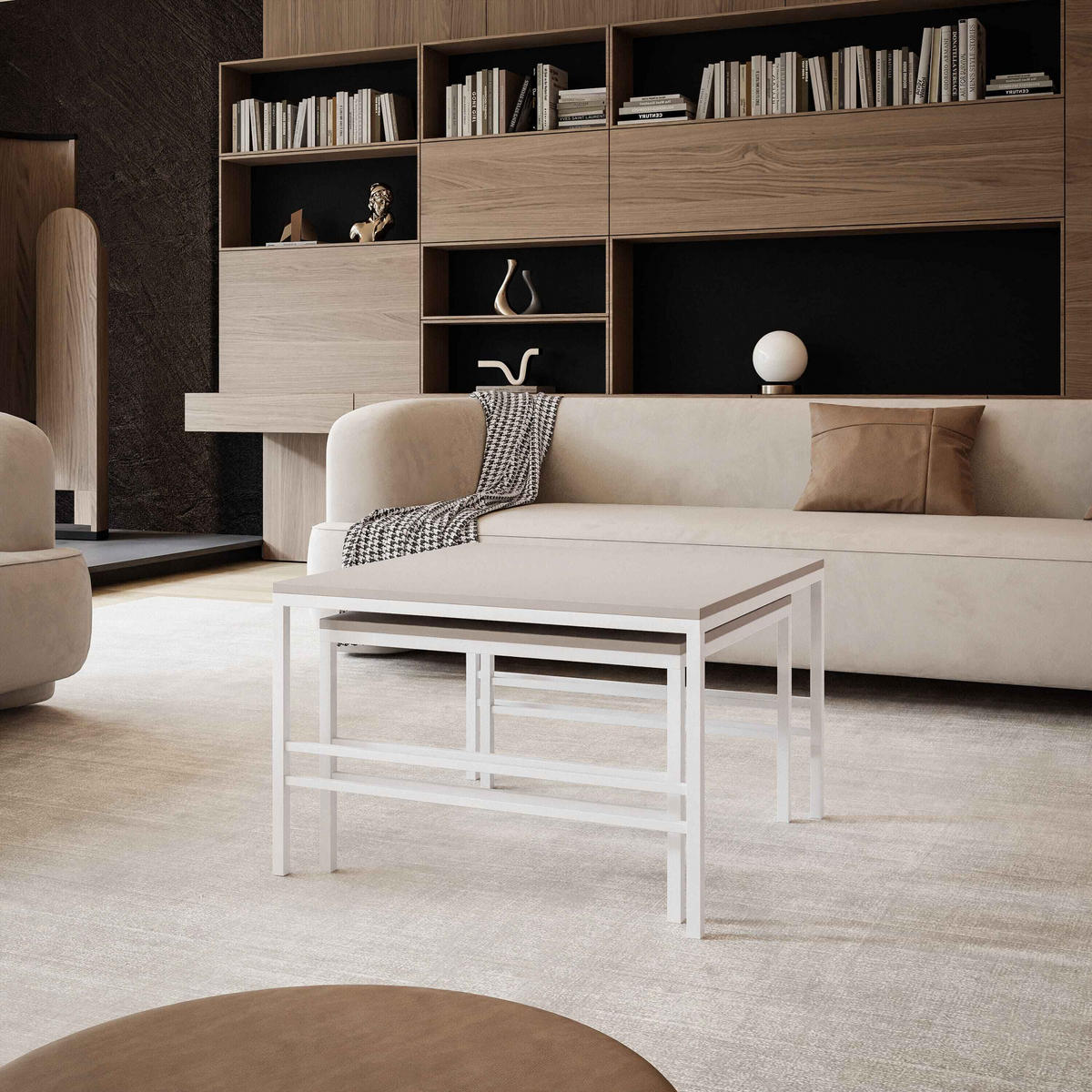 COUCHTISCH Cashmere Weiße Rahmen - Beige/Weiß, Holzwerkstoff (70/70/46cm) - Idohome
