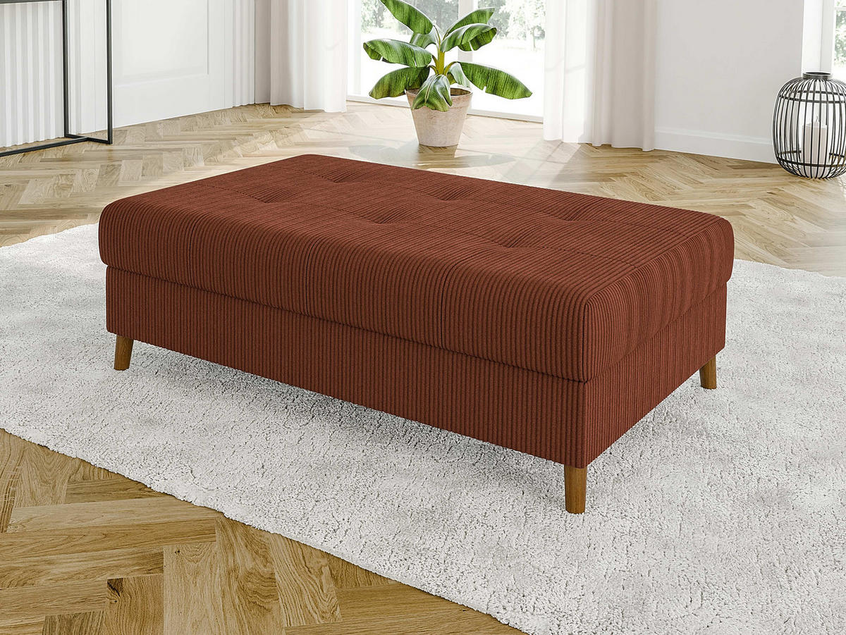 ECKSOFA inkl. Hocker Alma Terrakotta Cord - Ottomane links - Terracotta/Braun, Holz/Textil (231/161cm) - S-Style Möbel