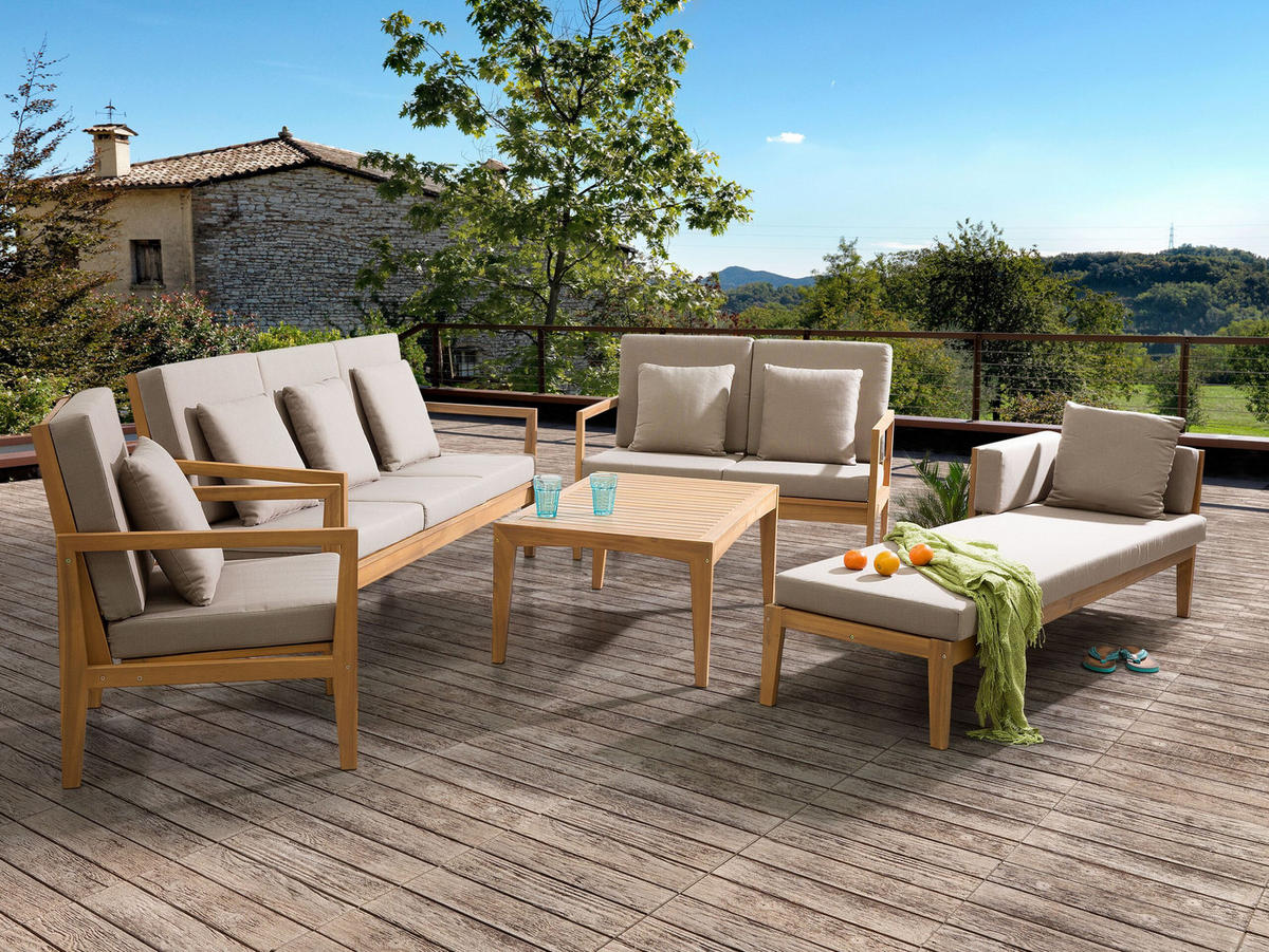 GARTEN-LOUNGE-SET 7-Sitzer zertifiziertes Holz hellgrau Auflagen grau Pataja - Hellgrau, Holz - Beliani