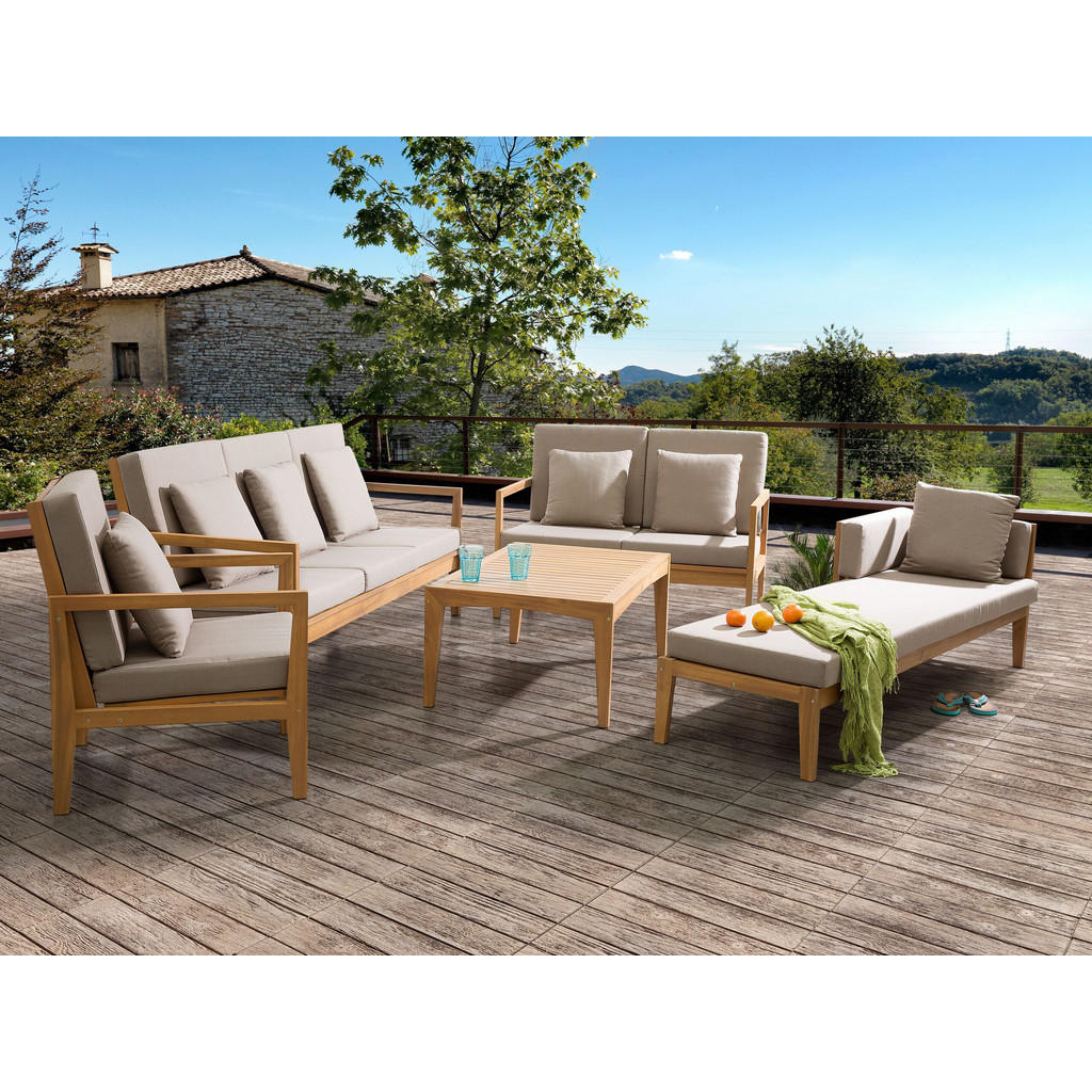 Thumbnail - Beliani Garten-Lounge-Set, Hellbraun, Grau, Holz, Loungemöbel, Loungemöbel-Sets