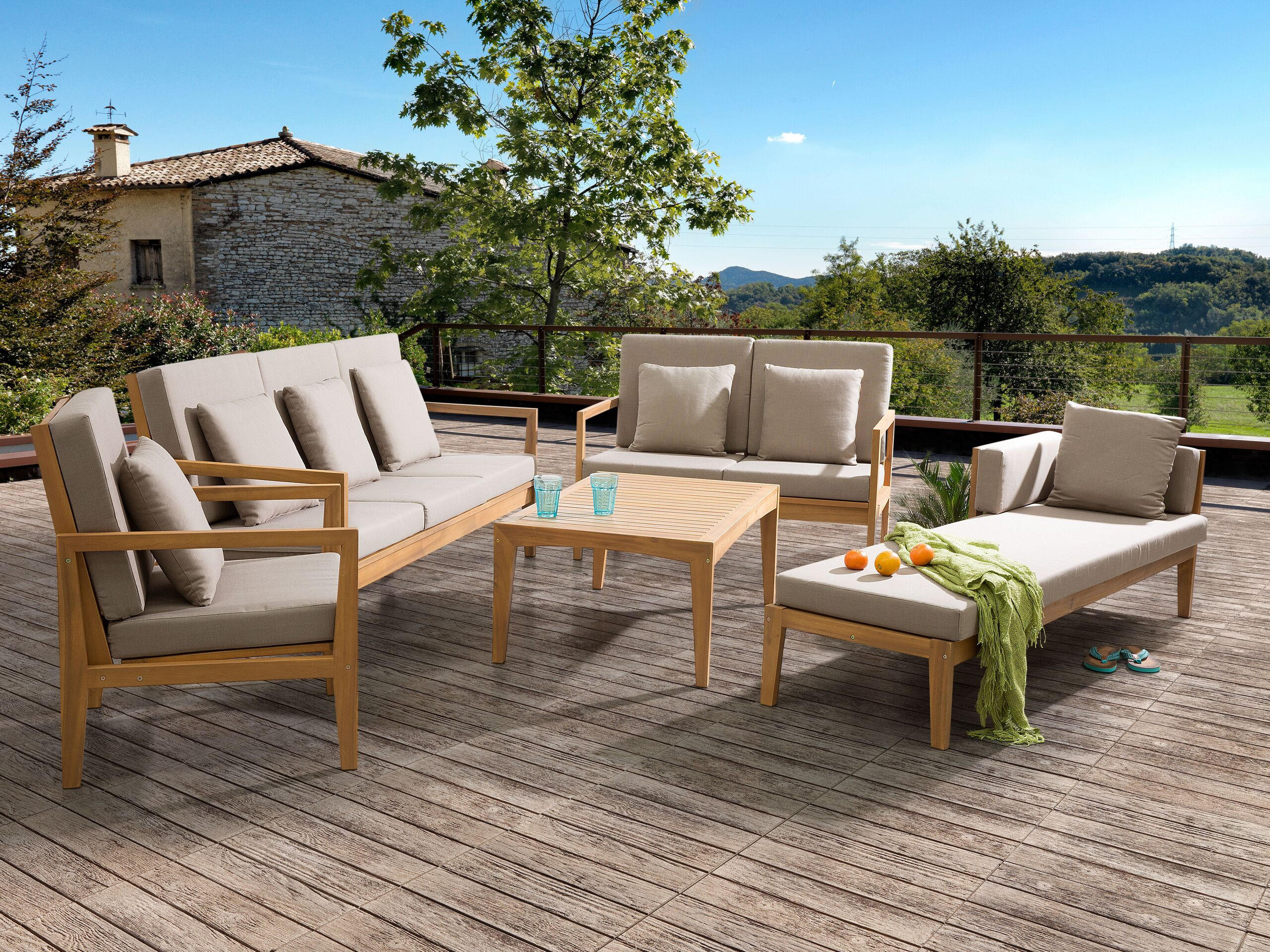 Thumbnail - Beliani Garten-Lounge-Set, Hellgrau, Holz, FSC 100%, Loungemöbel, Gartenlounge-Sets