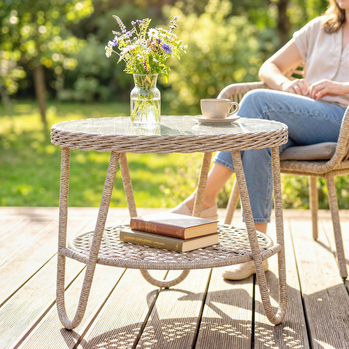 OUTDOOR-BEISTELLTISCH PE galvanisiertes-Metall Gelb - Gelb, Glas/Kunststoff (65/65/50cm) - Outsunny