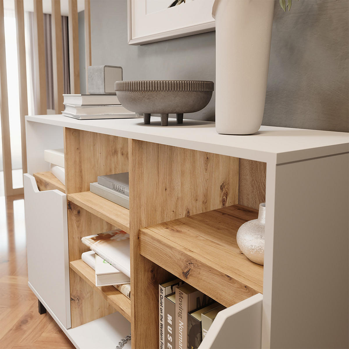 KREDENC Marelle Bílá/Artisan - bílá, kompozitní dřevo (120/81.3/38cm) - Vicco