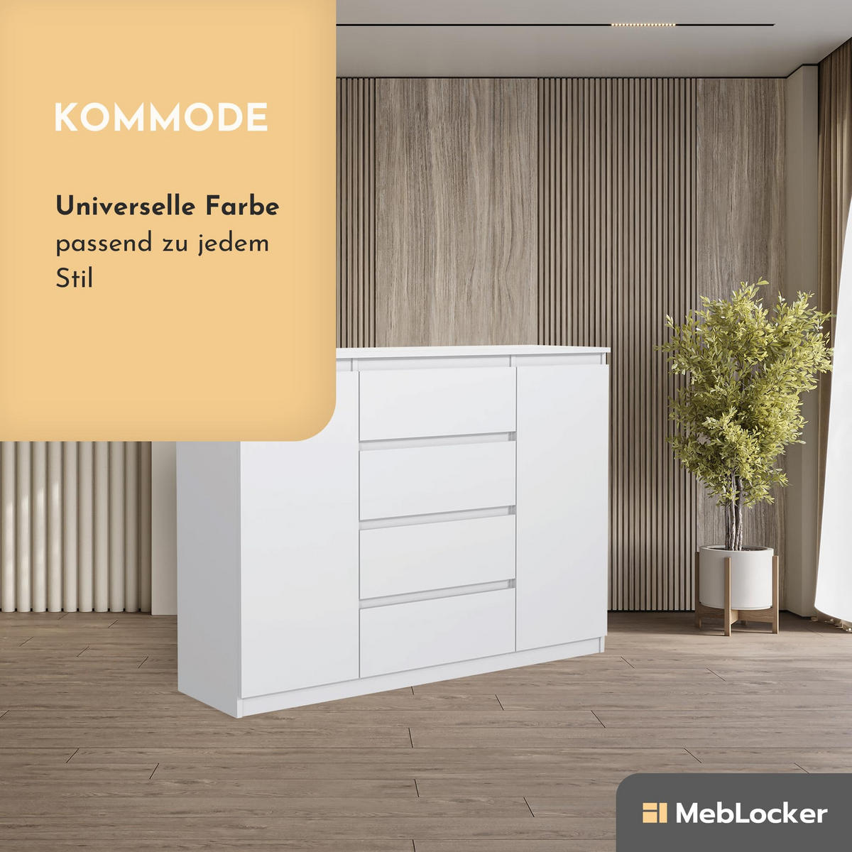 KOMMODE mit 4 Schubladen 2 Schranktüren 140 cm Weiß - Weiß, Holzwerkstoff (138.6/101.5/39cm) - MebLocker