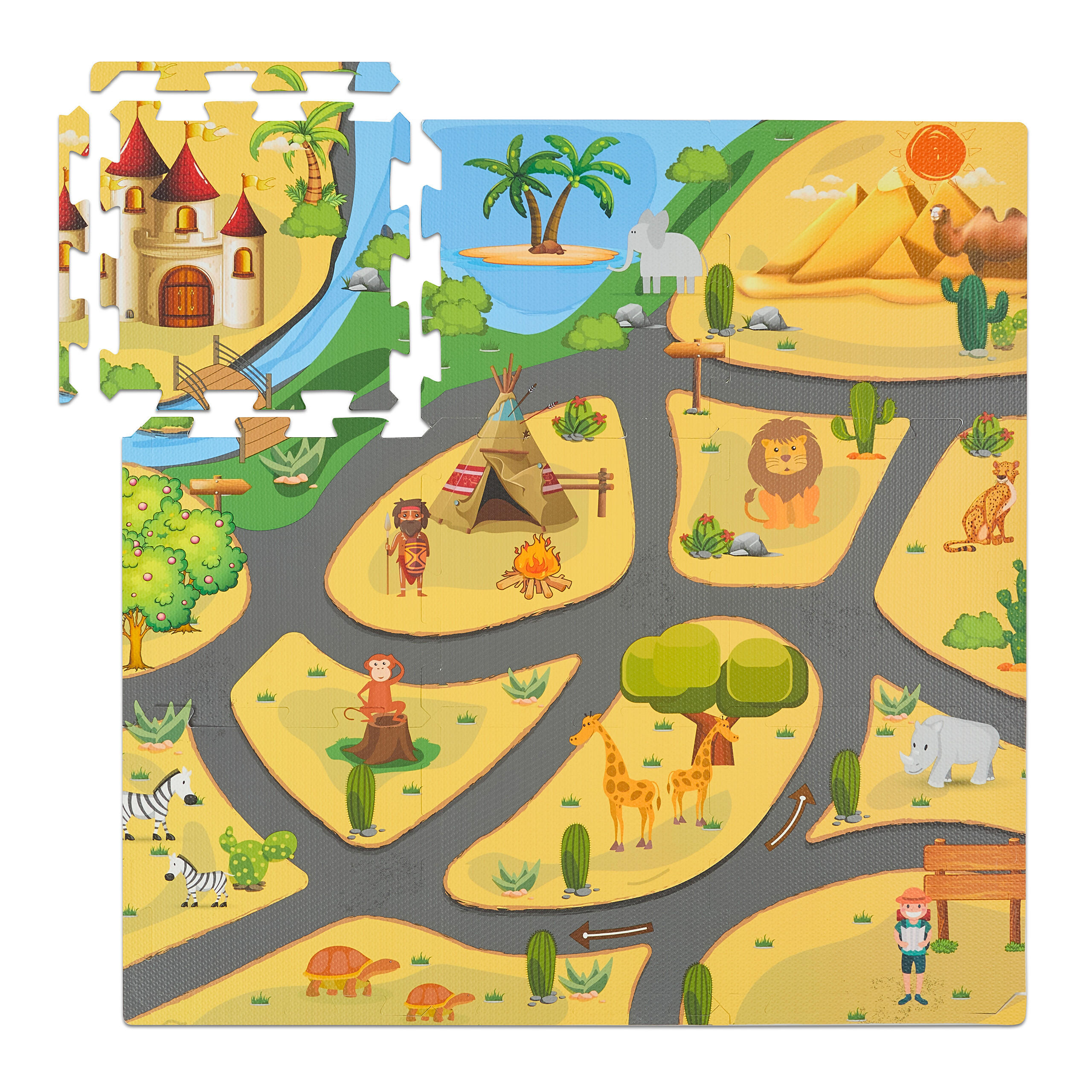 Relaxdays PUZZLEPODLOŽKA Barevná 21dílná-sada Safari pěna