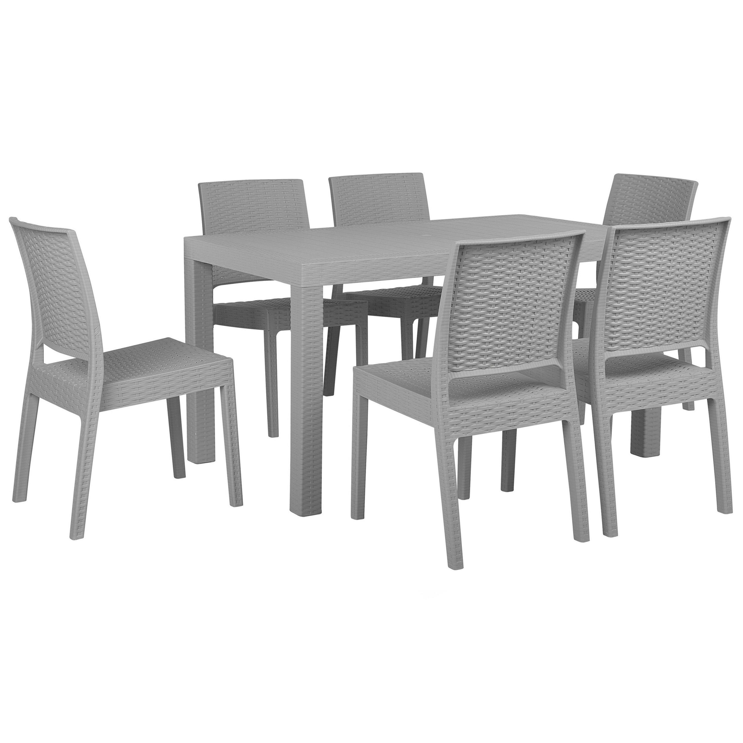 GARTENMÖBEL SET 6-Sitzer Rattanoptik hellgrau Fossano - Hellgrau, Kunststoff - Beliani