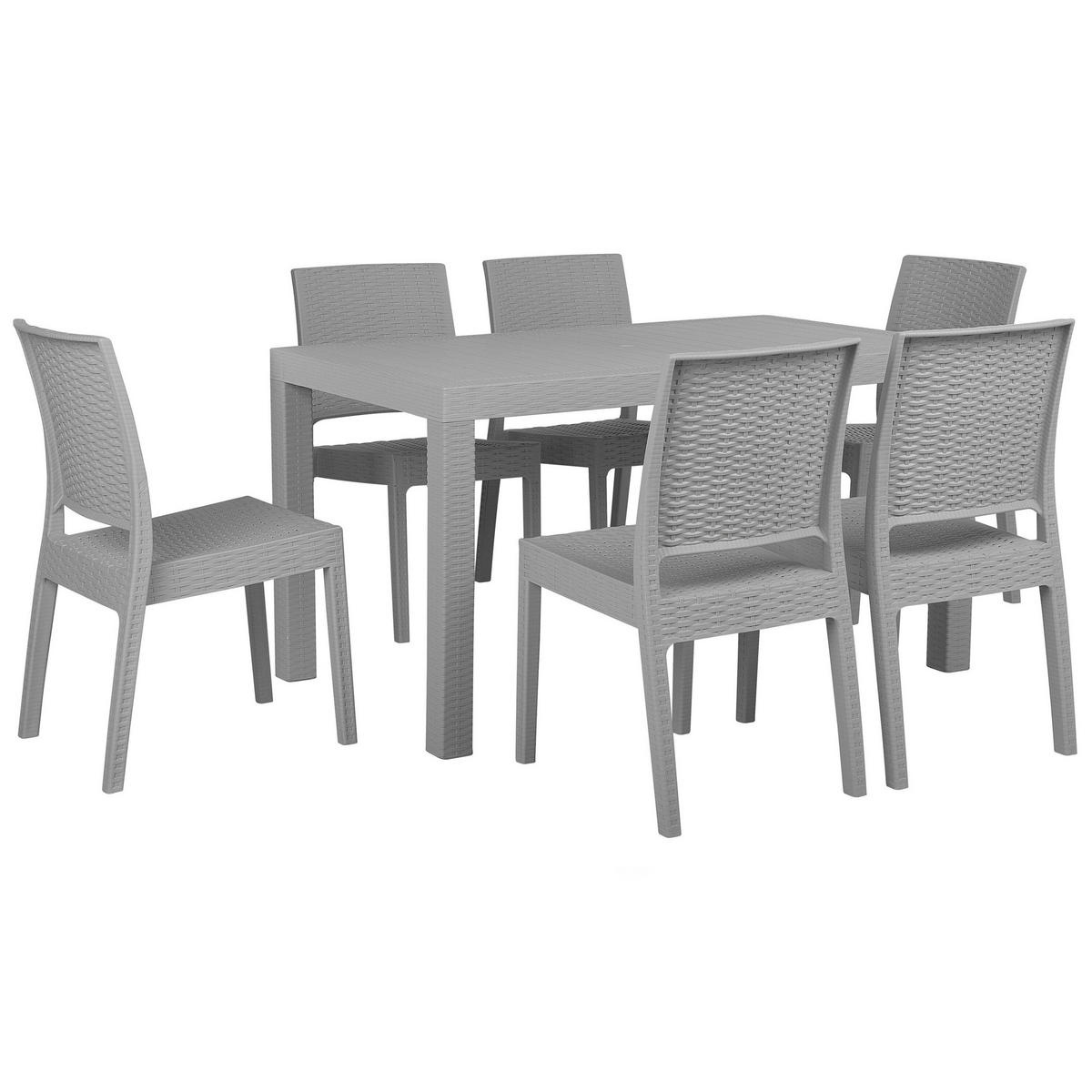 GARTENMÖBEL SET 6-Sitzer Rattanoptik hellgrau Fossano - Hellgrau, Kunststoff - Beliani