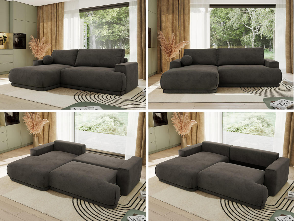 ECKSCHLAFSOFA RINA L Dunkelgrau Velvet - links - Dunkelgrau/Schwarz, Kunststoff/Textil (267/170cm) - MKS