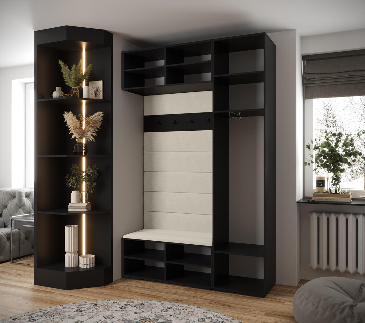 GARDEROBEN-SET 236,7/150/47 - Schwarz, Holz/Kunststoff (150/236.7/47cm) - Abiks Möbel