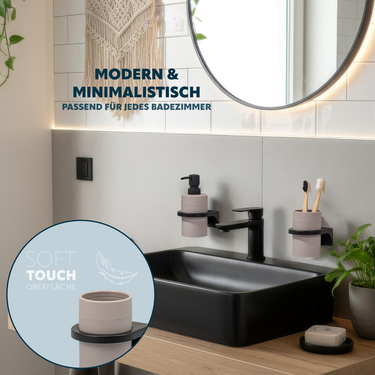 ZAHNPUTZBECHER SAVONA Softtouch, taupe, rund - Taupe, Kunststoff (9/11/9.5cm) - bremermann