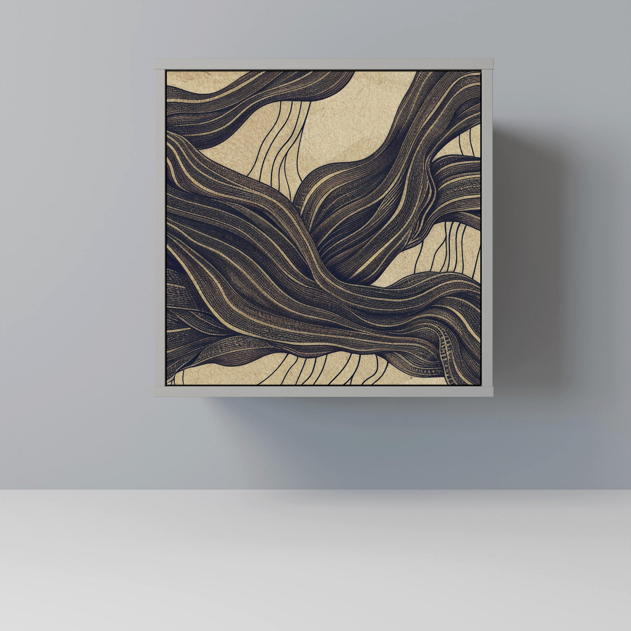 SIDEBOARD UNIFIED FRAGMENTS, Grau, 57,5x42x57,5 cm, Ohne Füße - Multicolor/Grau, Holzwerkstoff (57.5/57.5/42cm) - SpaceRebels