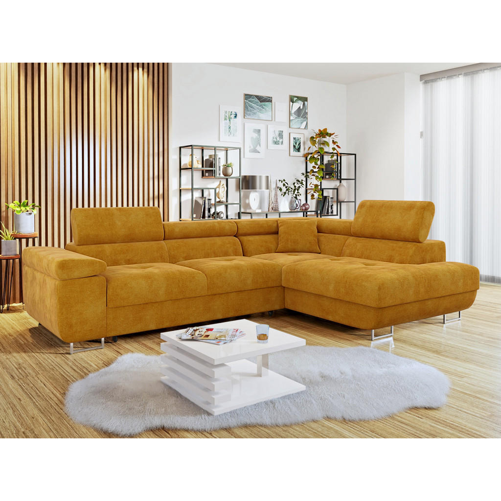 Thumbnail - Mirjan24 Ecksofa, Currygelb, Textil, 5-Sitzer, rechts montierbar,Rechteckig, 274x203 cm, Wohnzimmer, Sofas & Couches, Wo...