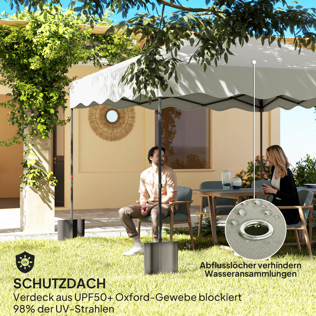 PAVILLON ca.3 x 3m - Creme, Metall (297/287/297cm) - Outsunny