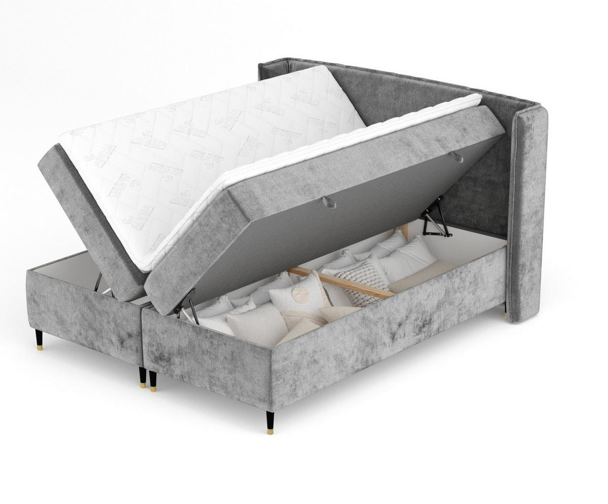 BOXSPRINGBETT Segni Dunkelgrau 160/200 cm mit Matratze und Topper - Dunkelgrau/Schwarz, Holz/Holzwerkstoff (160/200cm) - Maison de Reve
