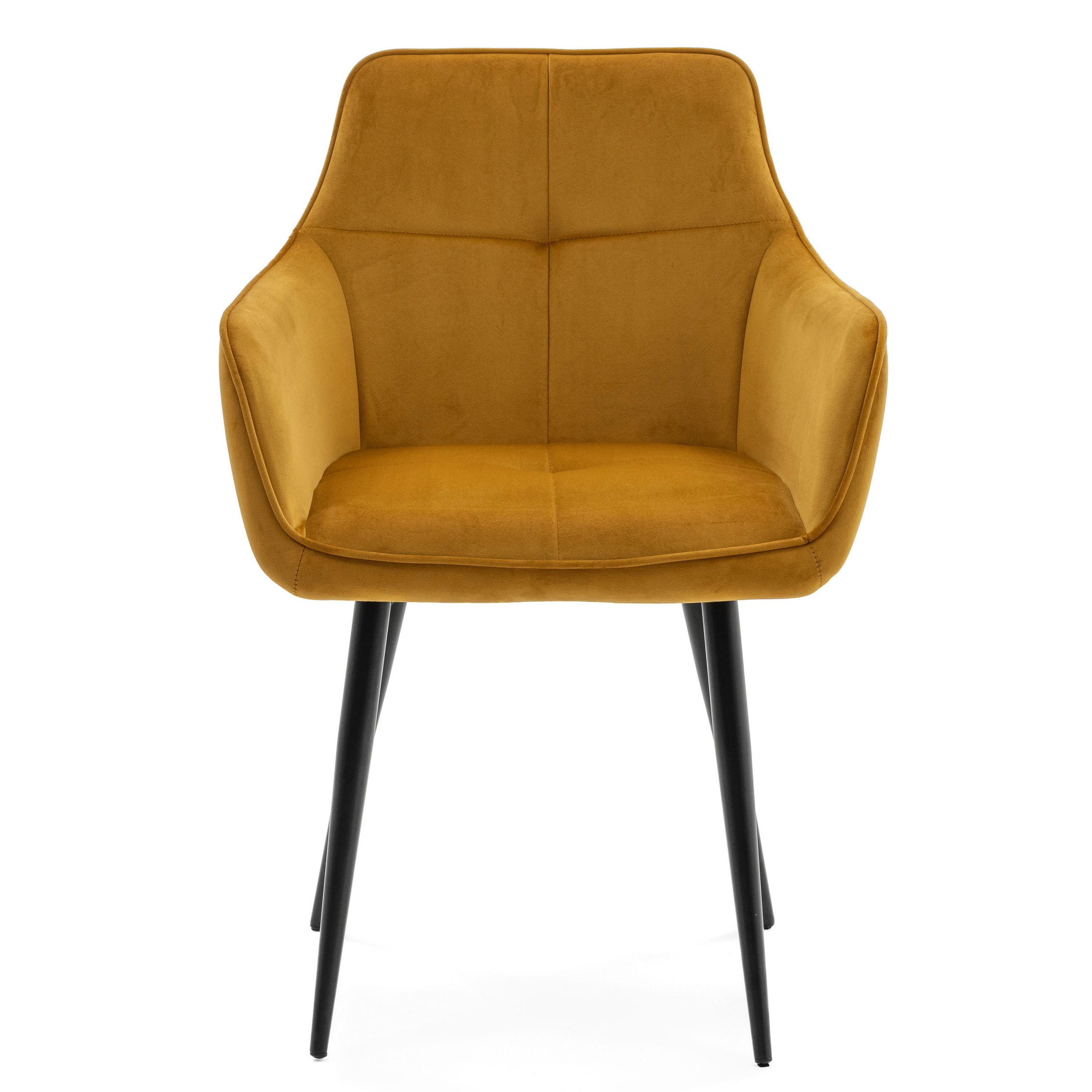 STUHL QUATTRO gepolstert mit Steppung - curry - Samt Velours - Currygelb/Schwarz, Textil/Metall (58/88/58cm) - NEW HOME