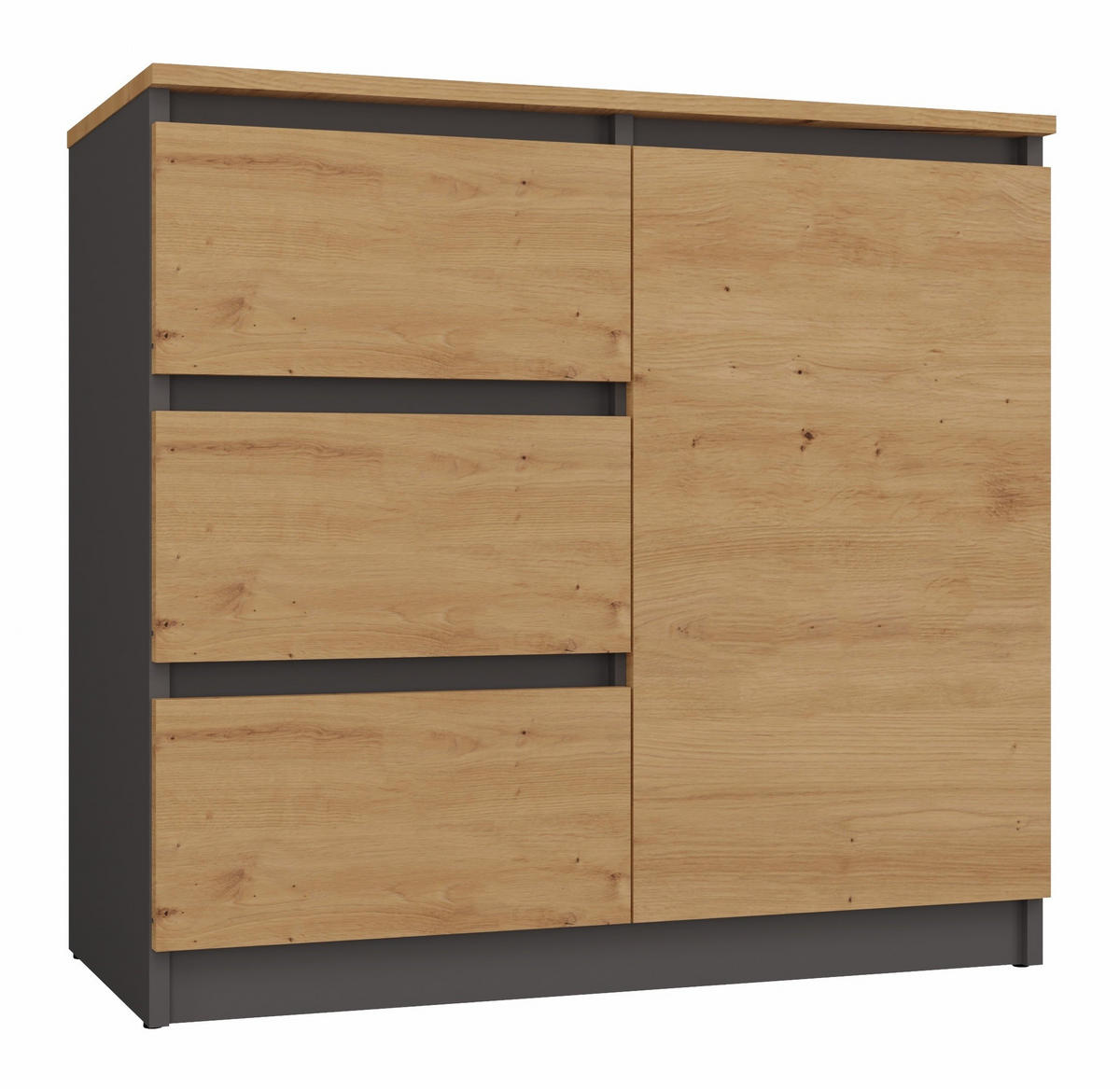 KOMMODE 1D3S SCHRANK 1 TÜR 3 SCHUBLADEN ANTHRAZIT EICHE ARTISAN - Anthrazit/Eiche Artisan, Holzwerkstoff (80/75/40cm) - CDF