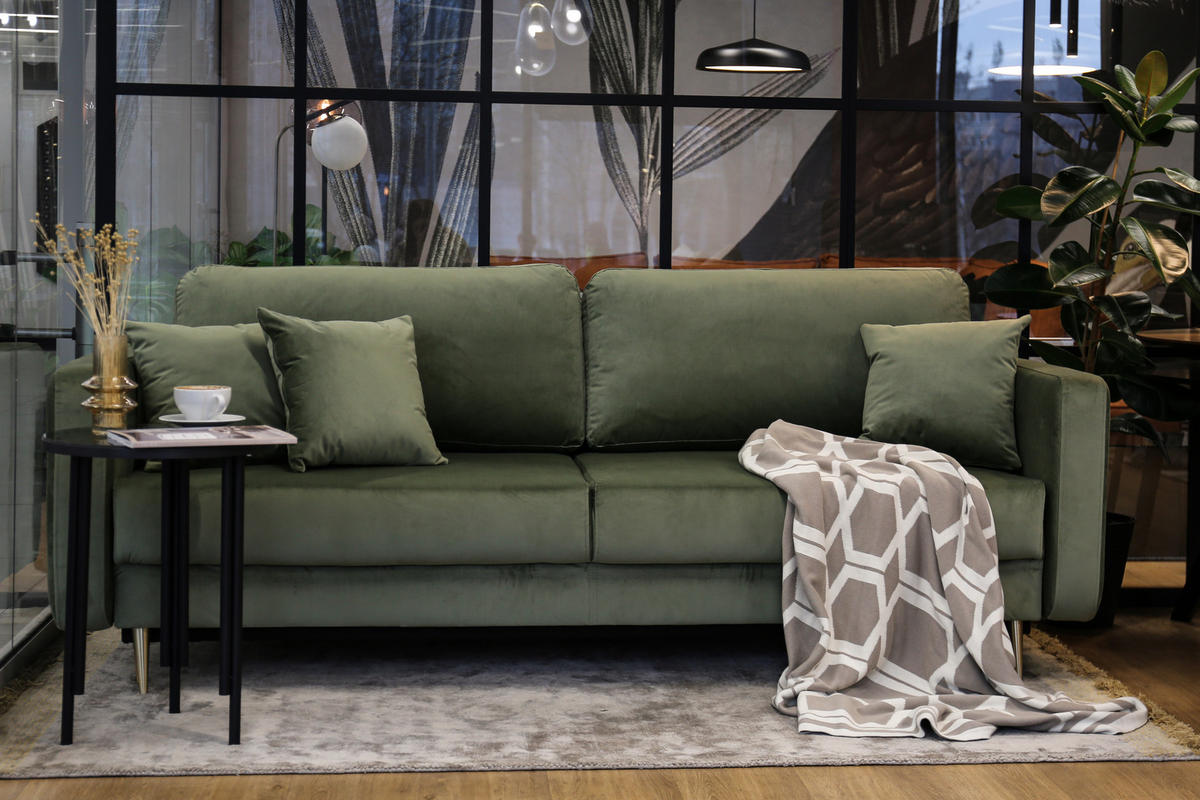 SCHLAFSOFA Valico Salbeigrün hydrophober Samt - Salbeigrün/Goldfarben, Textil/Metall (230/90/97cm) - Selsey