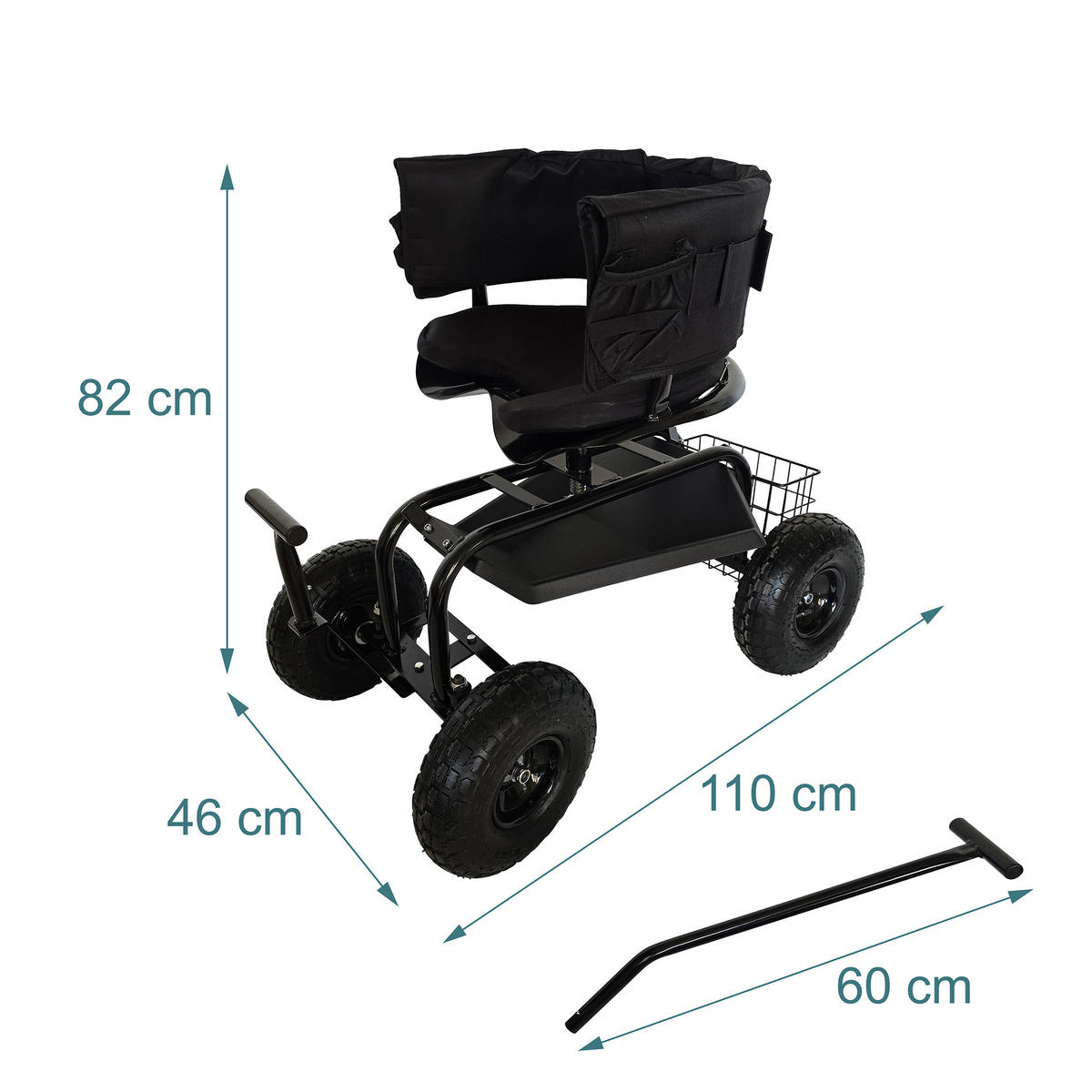 SEDADLO Čierne s úložným priestorom nastaviteľná výška - čierna, kov/plast (46/82/110cm) - Relaxdays