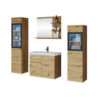BADMÖBEL-SET Madrit I mit RGB LED Beleuchtung - Eiche Artisan, Holzwerkstoff (30/132/30cm) - MIRJAN24