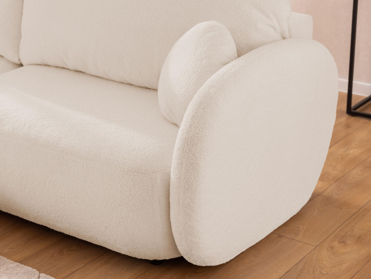 ECKSOFA Candy mit Schlaffunktion Hellbeige Bouclé-Stoff - Ottomane links - Beige/Schwarz, Holz/Kunststoff (230/146cm) - S-Style Möbel