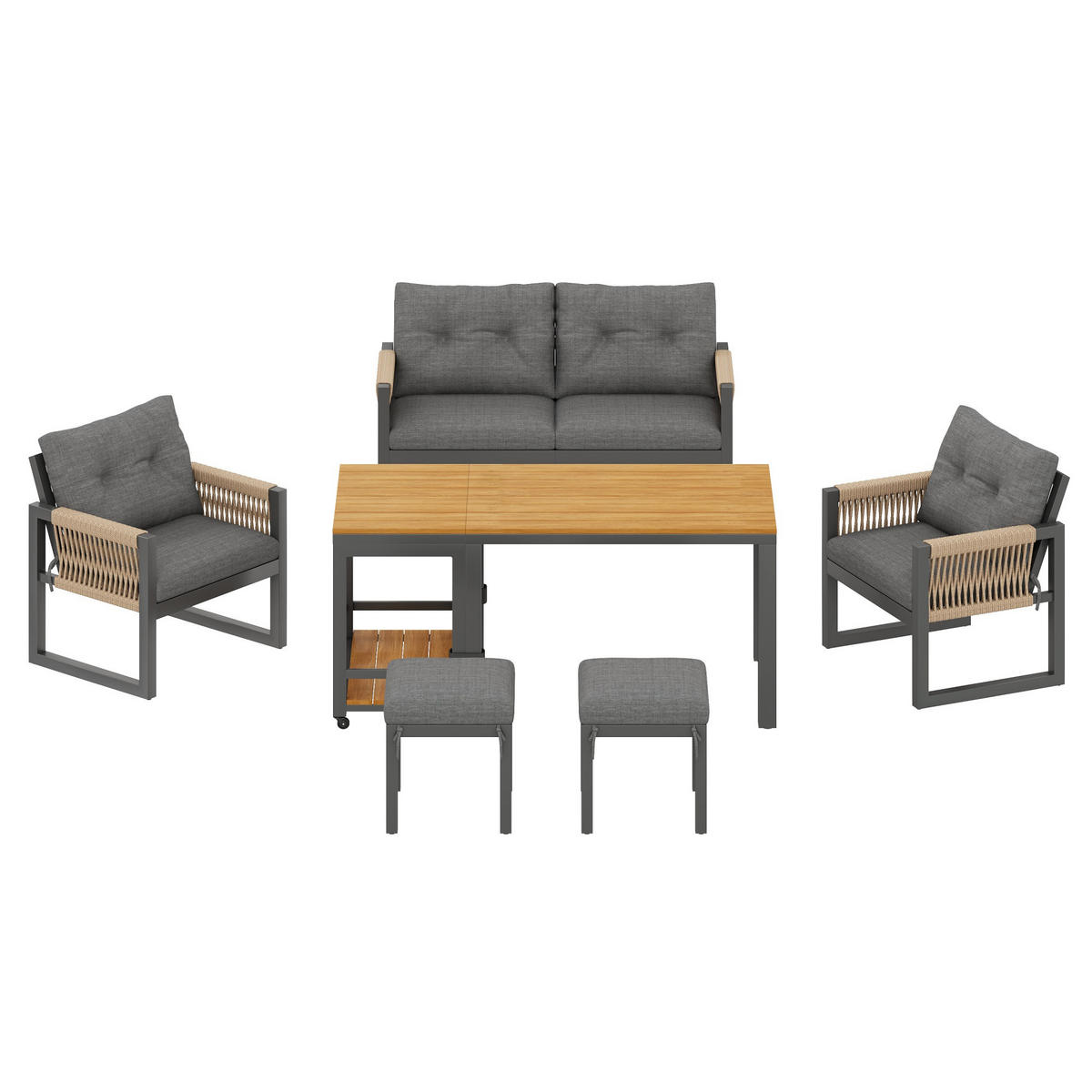GARTENMÖBEL-SET 150/79,5/75 cm grau/natur aus Eisen mit abnehmbarem Tisch und Kissen - Grau, Metall - OKWISH